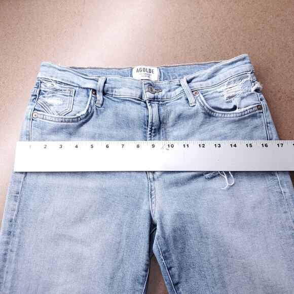AGOLDE Jeans Women 29 Blue Sophie Crop Raw Chewed Hem Distressed Casual Grunge - Picture 9 of 11